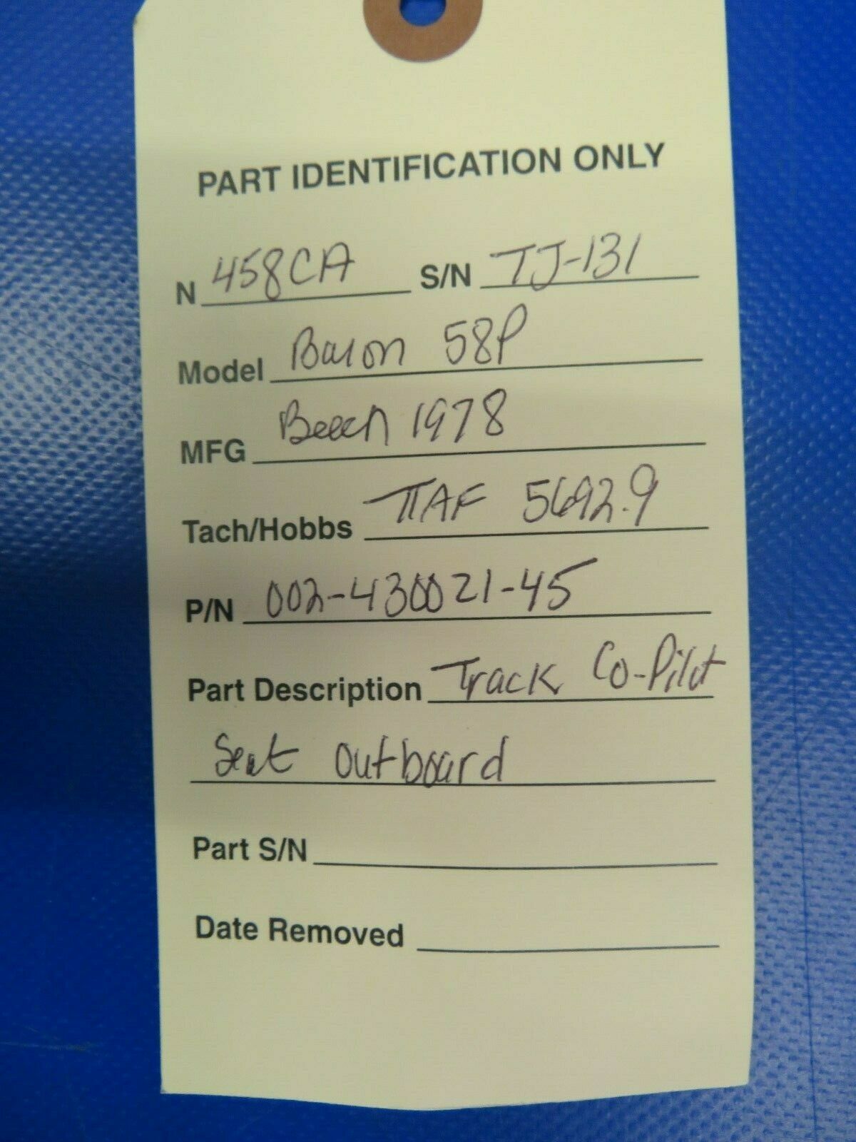 Beech Baron 58P Track Seat Co-Pilot / Pilot OTBD 002-430021-45 (0420-15)