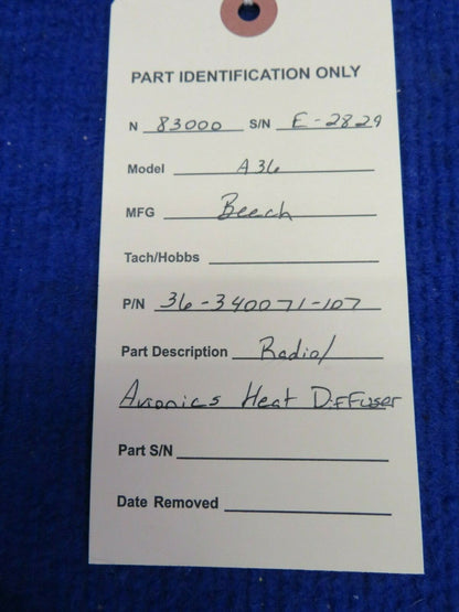 Beech A36 Radio / Avionics Heat Diffuser P/N 36-340071-107 (0422-376)