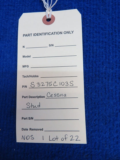 Cessna Stud P/N S3275C103S LOT OF 22 NOS w/ 8130 (0622-302)