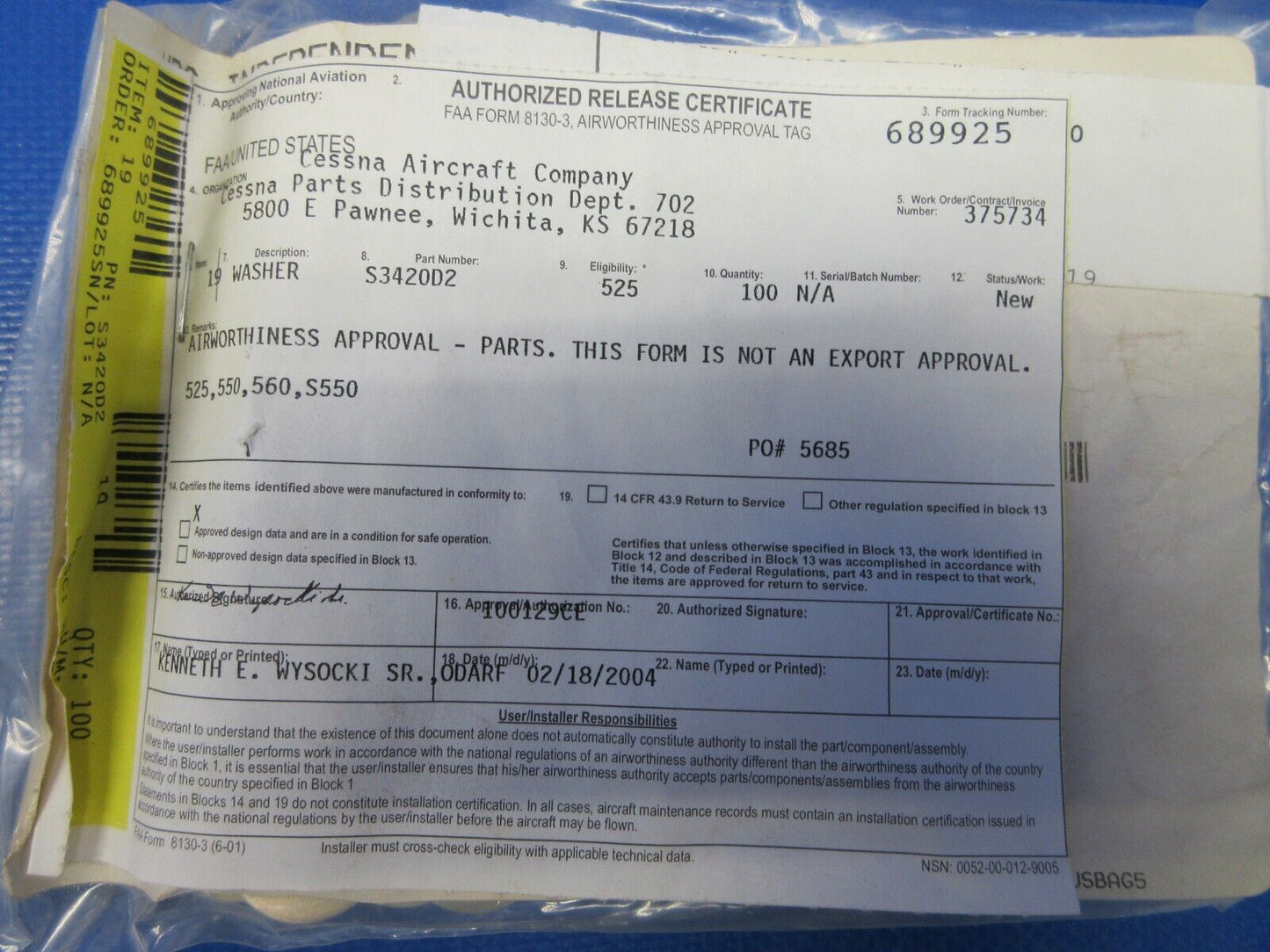 Moeller Washer P/N S3420D2 LOT OF 200 NOS (1223-661)