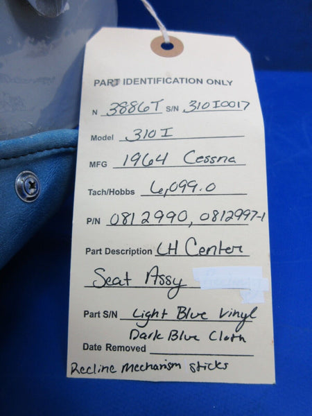 Cessna 310 / 310I LH Center Seat Assy Light Blue Vinyl P/N 0812990 (1023-700)