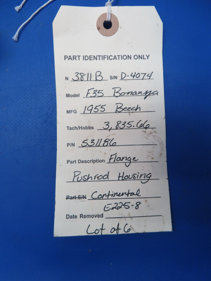 Continental E225-8 Flange Pushrod Housing P/N 531186 LOT OF 6 (0723-648)