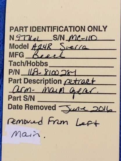 Beech A24R Sierra Arm Main Gear Retract P/N 169-810028-1 (0816-52)