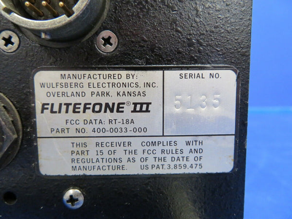 Wulfsberg Electronics Flitefone III RT-18A Receiver P/N 400-0033-000 (0720-456)