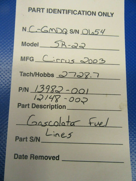 Cirrus SR-22 Gascolator Fuel Lines P/N 13982-001, 12148-002 (1019-334)