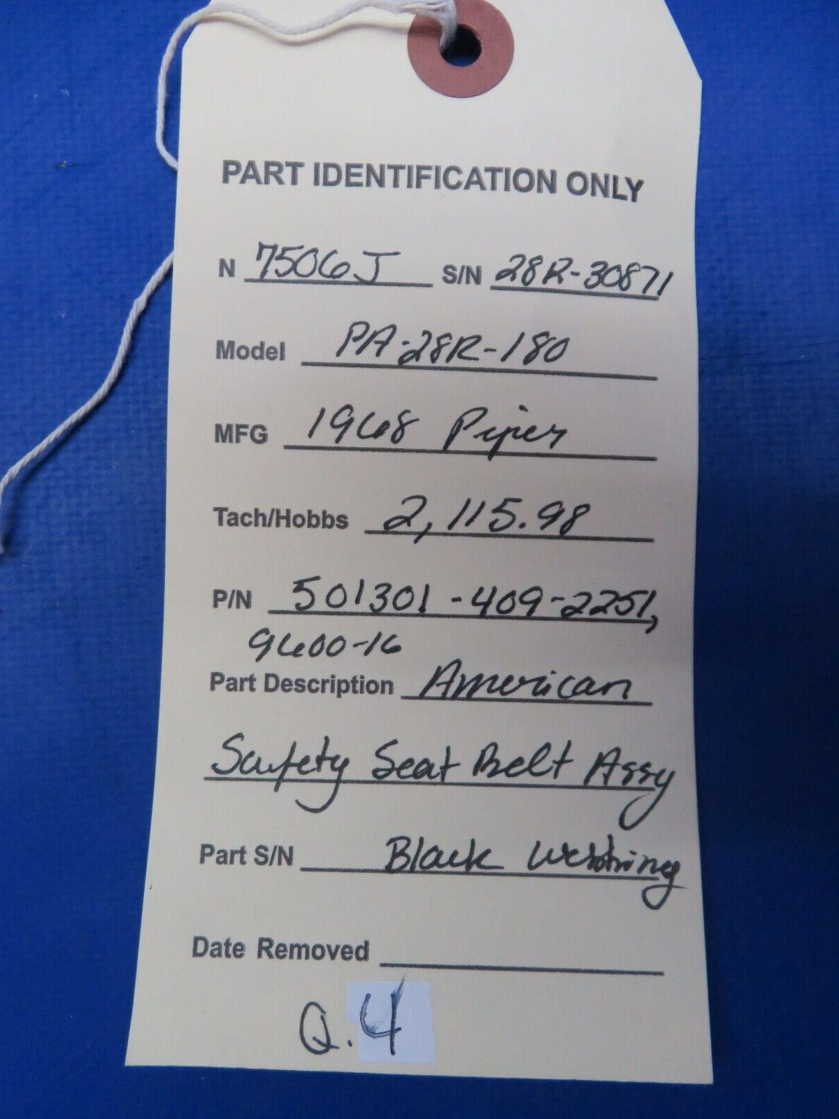 Piper PA-28R-180 American Safety Belt Assy Black P/N 501301-409-2251 (1123-444)