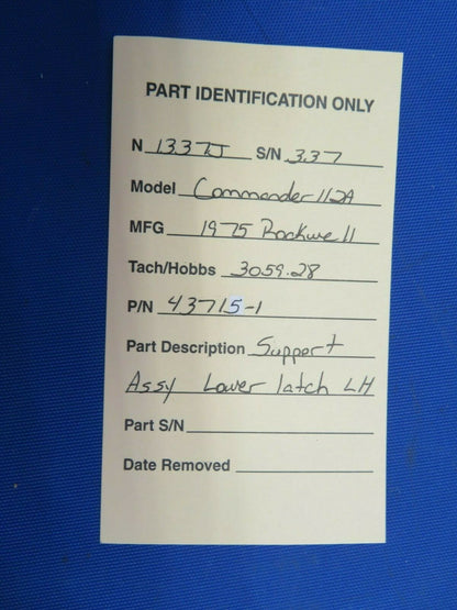 Rockwell Commander 112A Support Cabin Door LWR Latch LH P/N 43716-1 (1020-337)