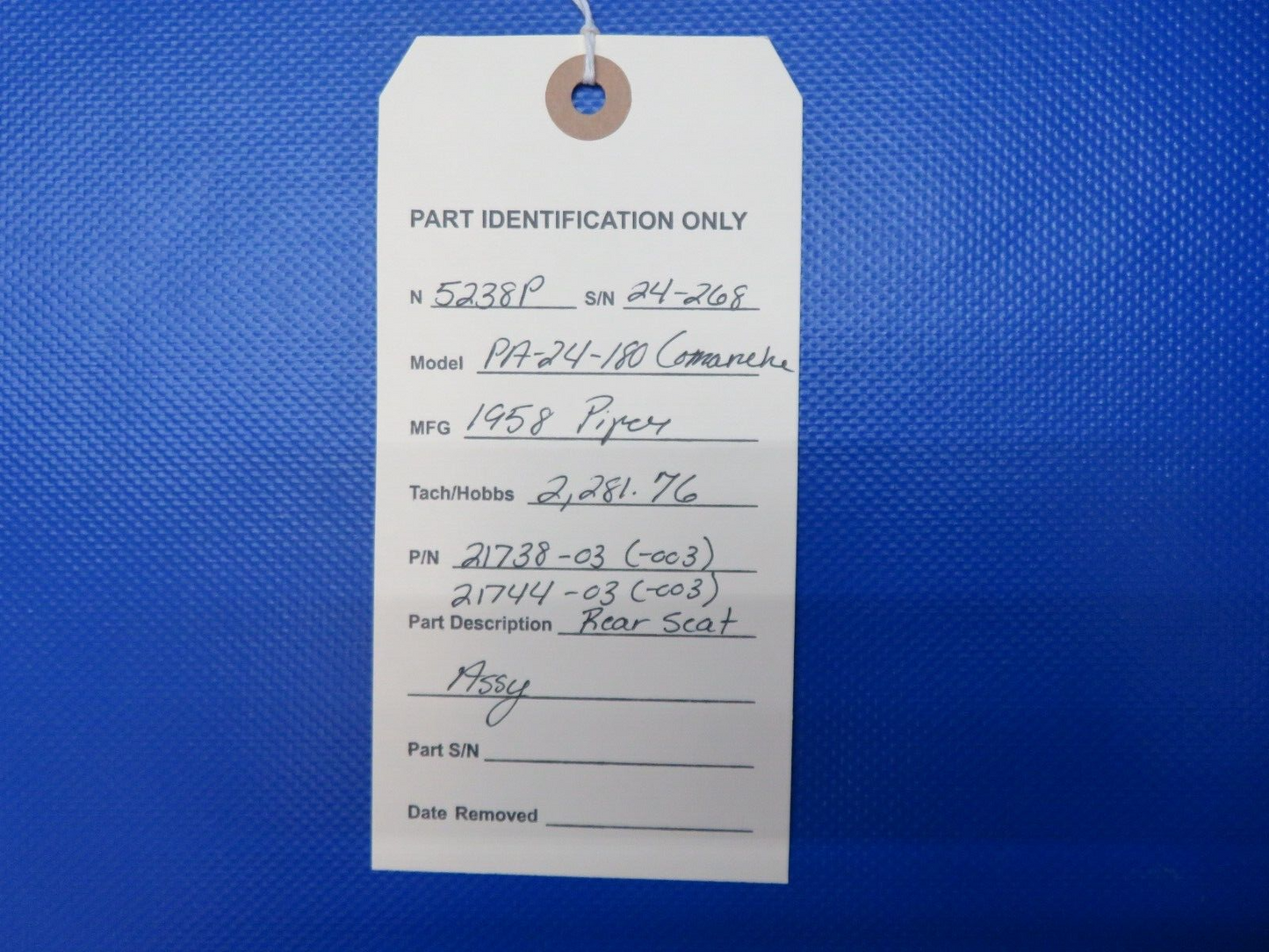 Piper PA-24-180 Rear Seat Assy P/N 21738-03 (1223-1420)