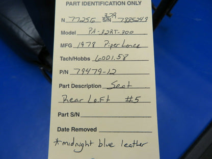 Piper PA-32RT-300 Lance Seat Rear Left #5 Midnight Blue P/N 79479-12 (0521-792)