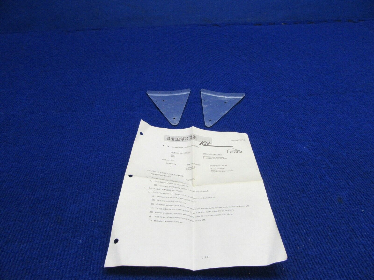 Cessna 150 Lower Cowl Reinforcement Kit P/N 0452008-1, 0452008-2 NOS (1221-419)