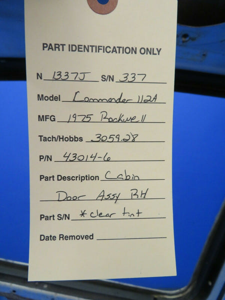 Rockwell Commander Cabin Door RH Clear Tint P/N 43014-6 (1020-498)