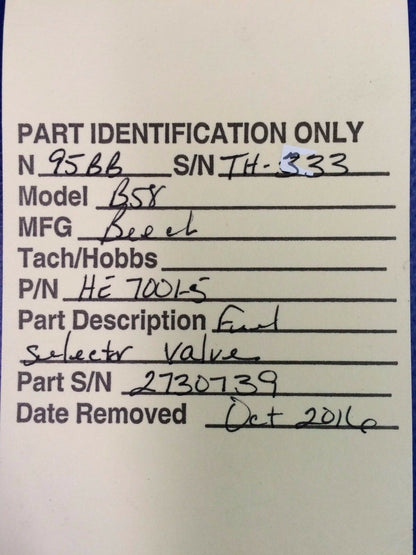 Beech Baron 58 Fuel Selector Valve P/N HE 7001-5 (1016-107)