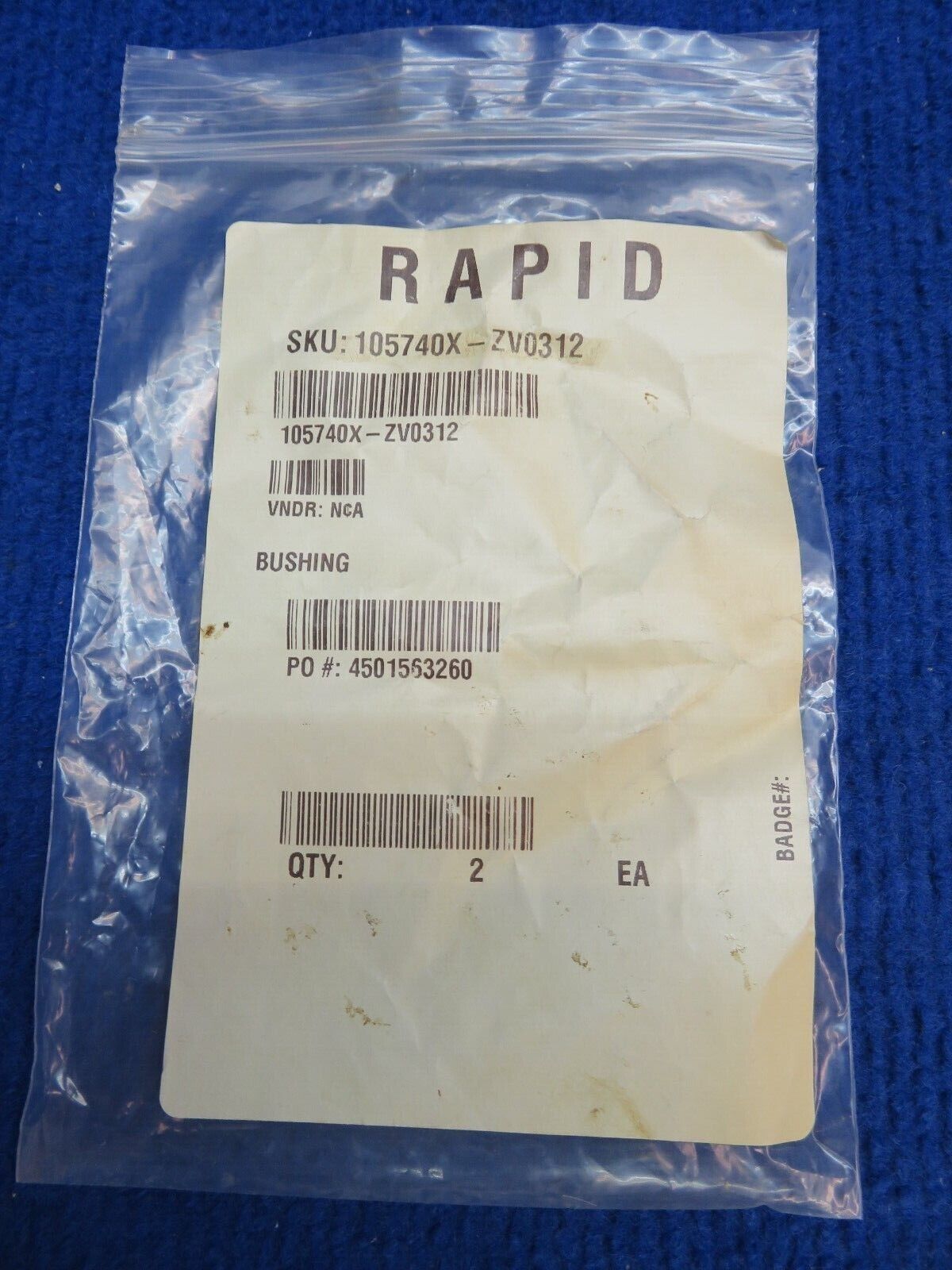 Bushing P/N 105740X-ZV0312 LOT OF 2 NOS (0622-395)