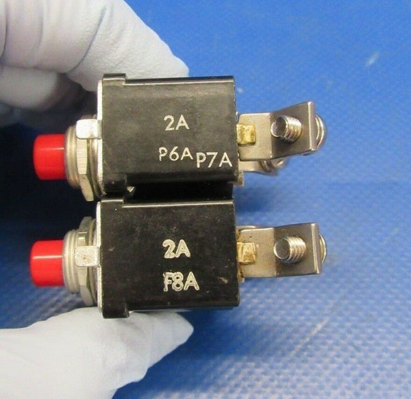 Klixon Circuit Breaker 2 Amp P6A, P7A, F8A Red Lot of 2 NOS (1218-233)
