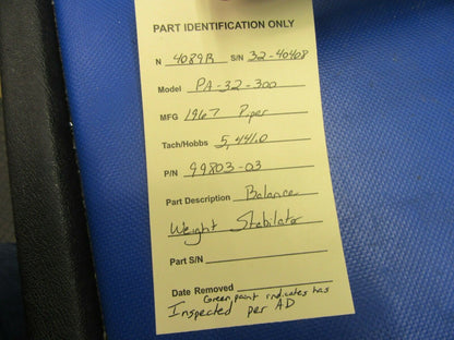 Piper PA-32-300 Balance Weight Stabilizer P/N 99803-03, 99803-003 (1021-568)