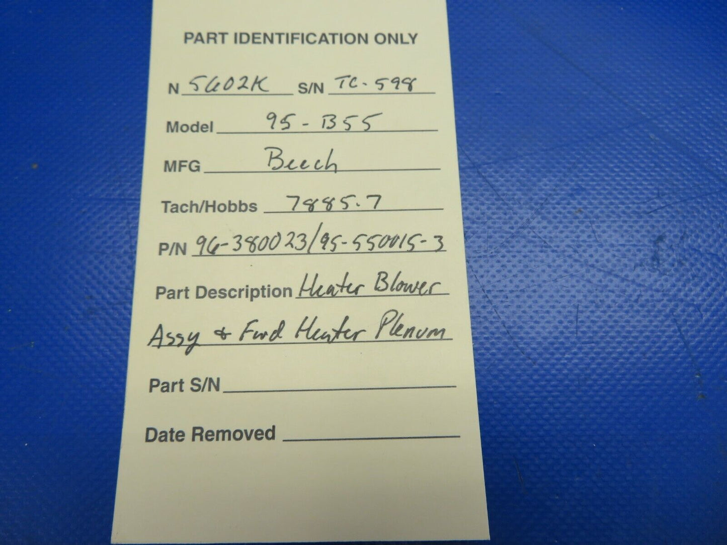 Beech 95-B55 Heater Blower Assy & FWD Heater Plenum P/N 96-380023 (0620-563)