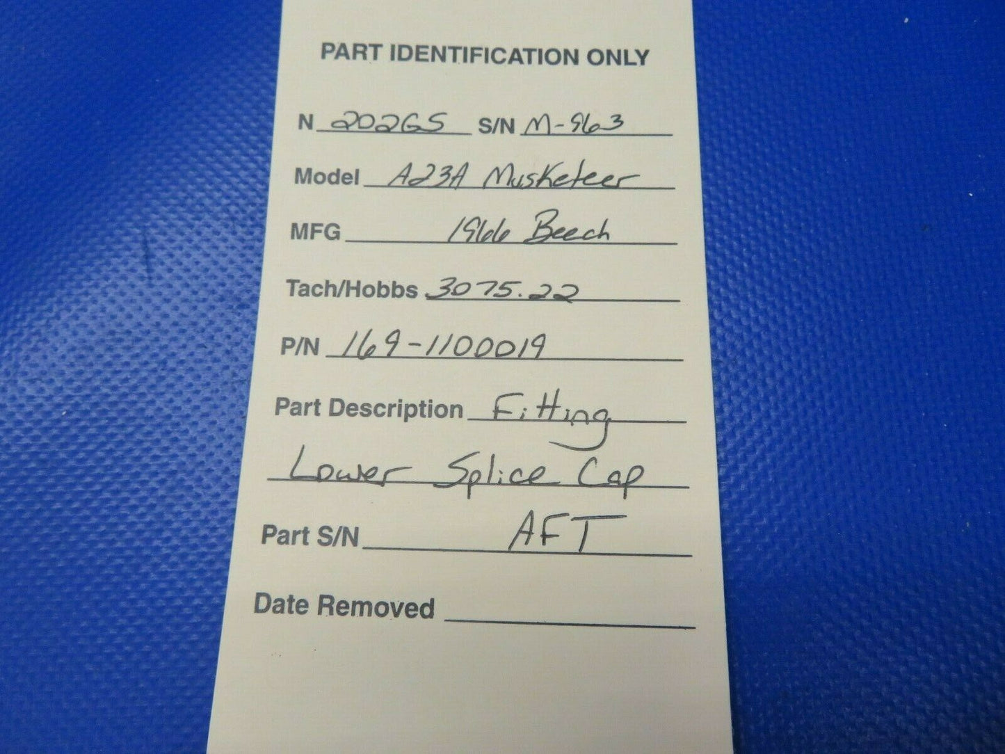 Beech A23A Musketeer Fitting Lower Splice Cap AFT P/N 169-110019 (0621-867)