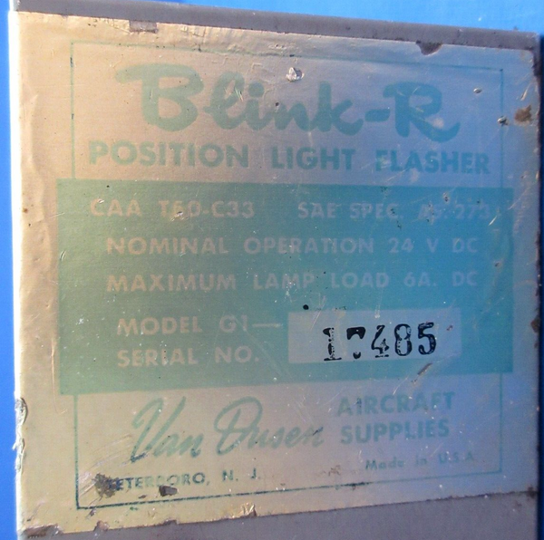 Cessna 310 Van Busen Blink-R Position Light Flasher 24V P/N G1-17485  (1023-831)