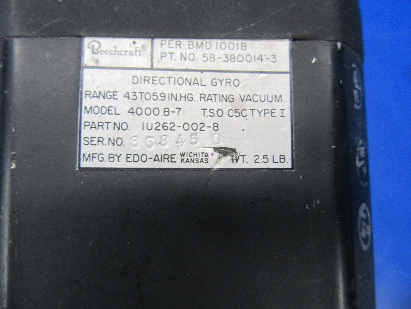 Beech Baron 58P Edo-Aire Directional Gyro Lighted P/N 58-380014-3 (0218-186)