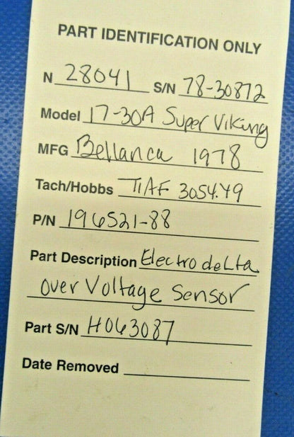 Kelly Aerospace Electrodelta Over Voltage Sensor 14V 196521-88 (0819-356)