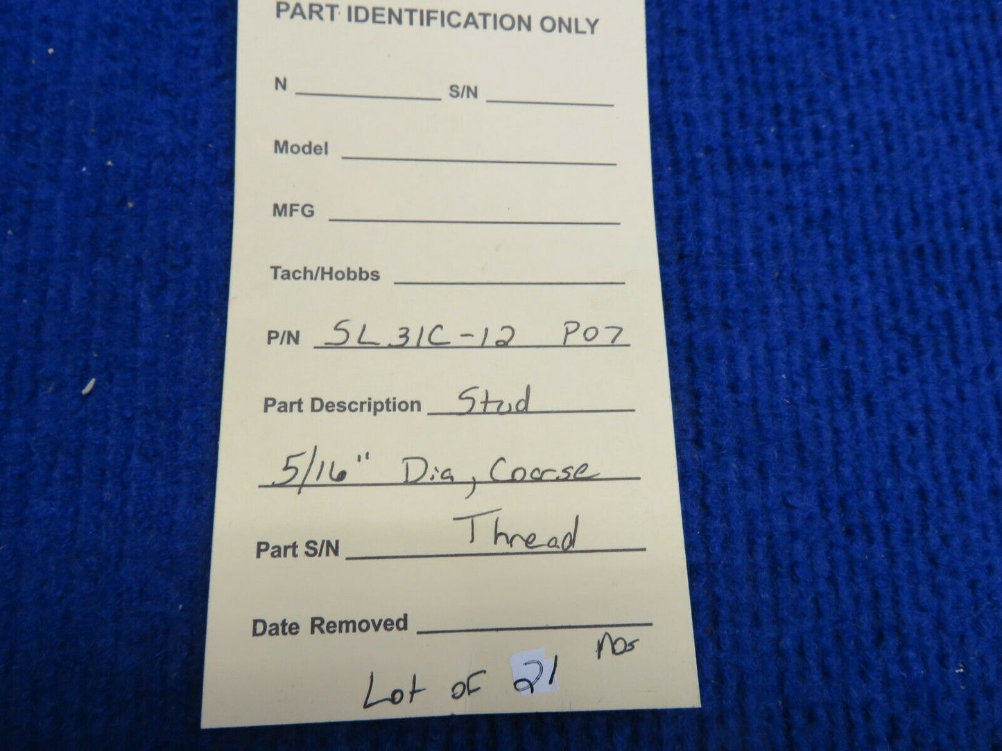Stud 5/16" Diameter Coarse Thread LOT OF 21 NOS P/N SL31C-12 P07 (0222-650)
