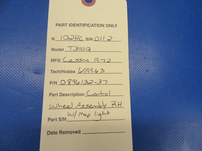 Cessna 310 / T310Q Control Wheel Assy w/Map Light RH 0896132-37 (0619-127)