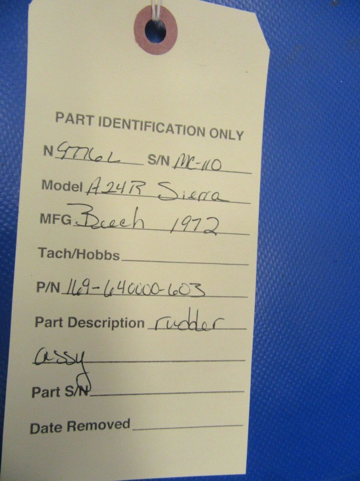 Beech A24R Sierra Rudder Assy P/N 169-640000-603 (0118-218)
