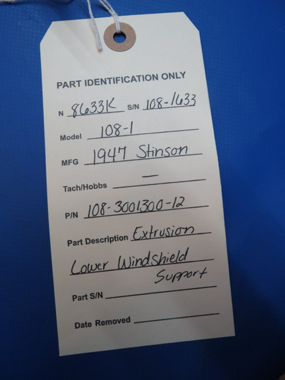 Stinson 108-1 Extrusion Lower Windshield Support P/N 108-3001300-12 (0723-340)