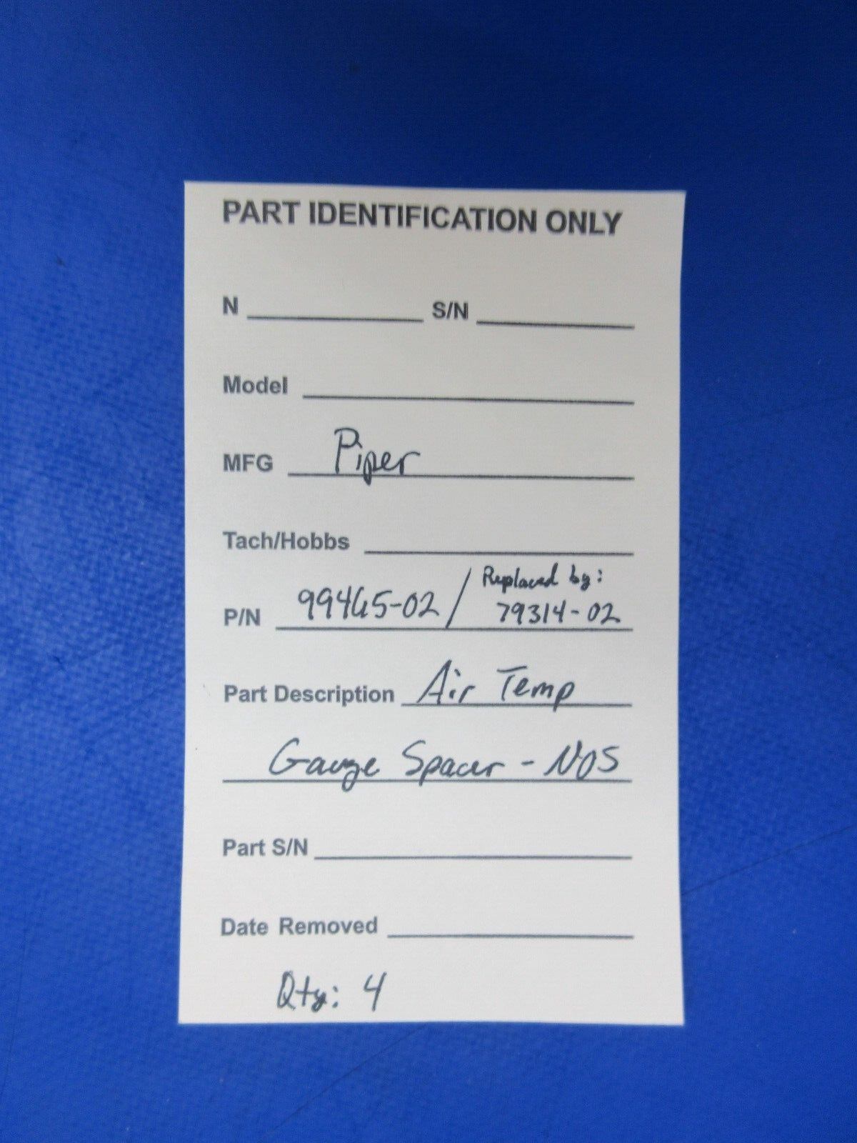 Piper Air Temp Gauge Spacer P/N 99465-02, Replaced By: 79314-02 NOS (1123-805)