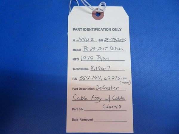 Piper PA-28-201T Dakota Defroster Cable w/ Clamps P/N 554-144 (1222-671)
