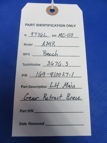 Beech 24 Series LH Main Gear Retract Brace P/N 169-810027-1 (0923-17)