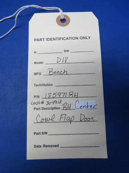 Beech D18 RH Center Cowl Flap Door P/N 185971RH (1023-204)