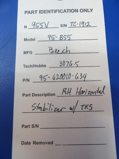 Beech 95-B55 Baron RH Horizontal Stabilizer w/ TKS P/N 95-620010-634 (0323-202)