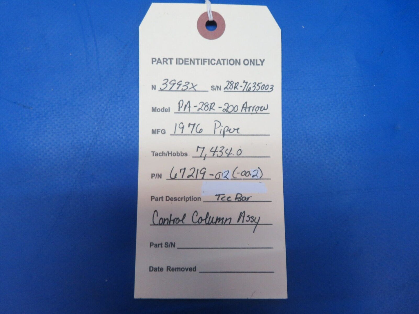 Piper PA-28R-200 Arrow Tee Bar Control Column Assy P/N 67219-02 (1122-819)