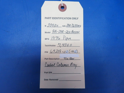 Piper PA-28R-200 Arrow Tee Bar Control Column Assy P/N 67219-02 (1122-819)