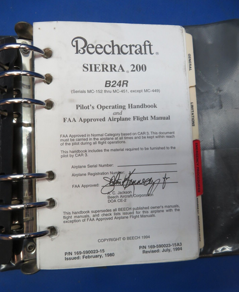 Beech Sierra 200 B24R Pilots Operating Handbook P/N 169-590023-15A3 (0723-624)