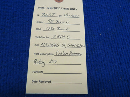 Beech 58 Baron Cutler Hammer Relay 28V P/N MS24166-D1, 6041H200 (0322-512)
