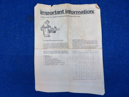 Ball Bearing Pump and Foot Valve P/N 3142 NOS (0622-940)