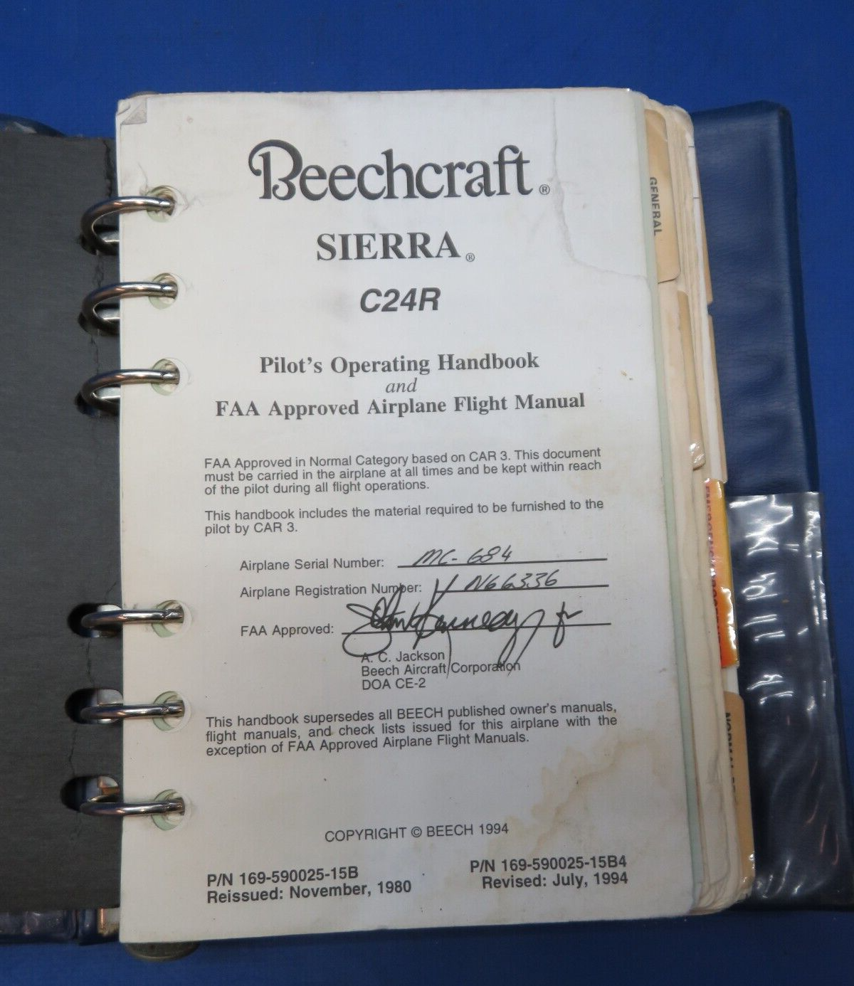 Beech Sierra C24R Pilots Operating Handbook P/N 169-590025-15B4 (0723-620)