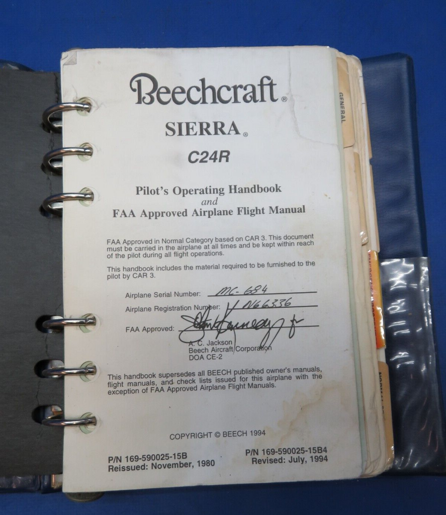Beech Sierra C24R Pilots Operating Handbook P/N 16959002515B4 (0723
