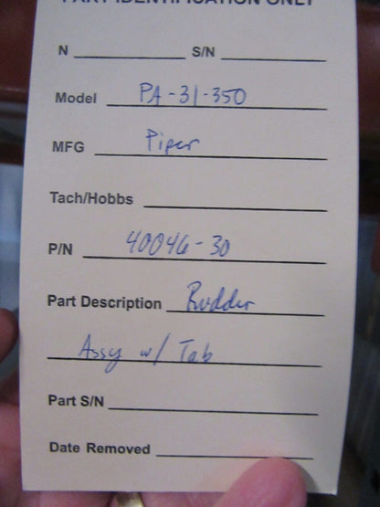 Piper PA-31-350 Chieftan Rudder Assembly w/ Tab P/N 40046-30 (1123-05)