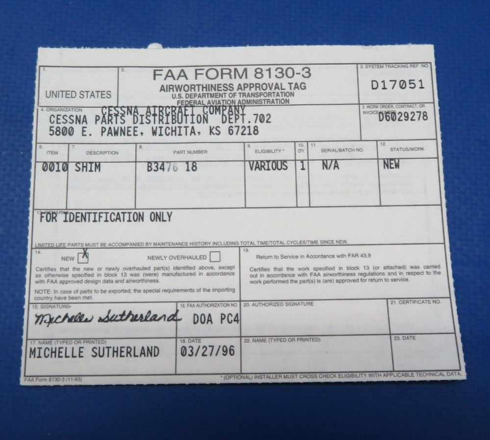 McCauley Threaded Propeller Shim w/ 8130 P/N B3476-18 LOT OF 6 NOS (0523-275)