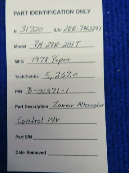 Piper PA-28R-201T Lamar Alternator Control 14V P/N B-00371-1 (0222-741)