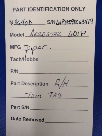 Piper Aerostar 601P Elevator / Rudder Trim Tab P/N 240024-001 (0117-82)