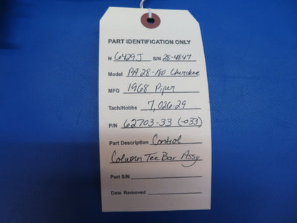 Piper PA-28-180 Cherokee Control Column Tee Bar Assy P/N 62703-33 (0323-729)