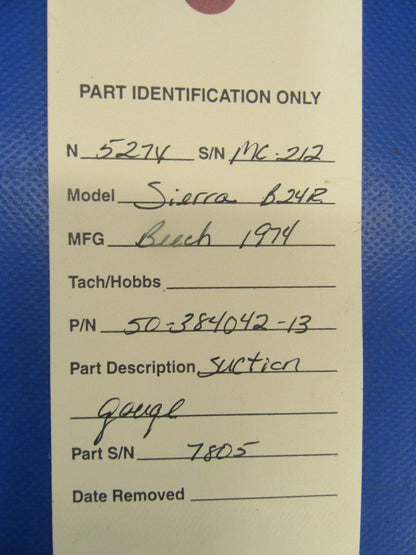Beech B-24R Sierra Suction Gauge P/N 50-384042-13 (0618-369)