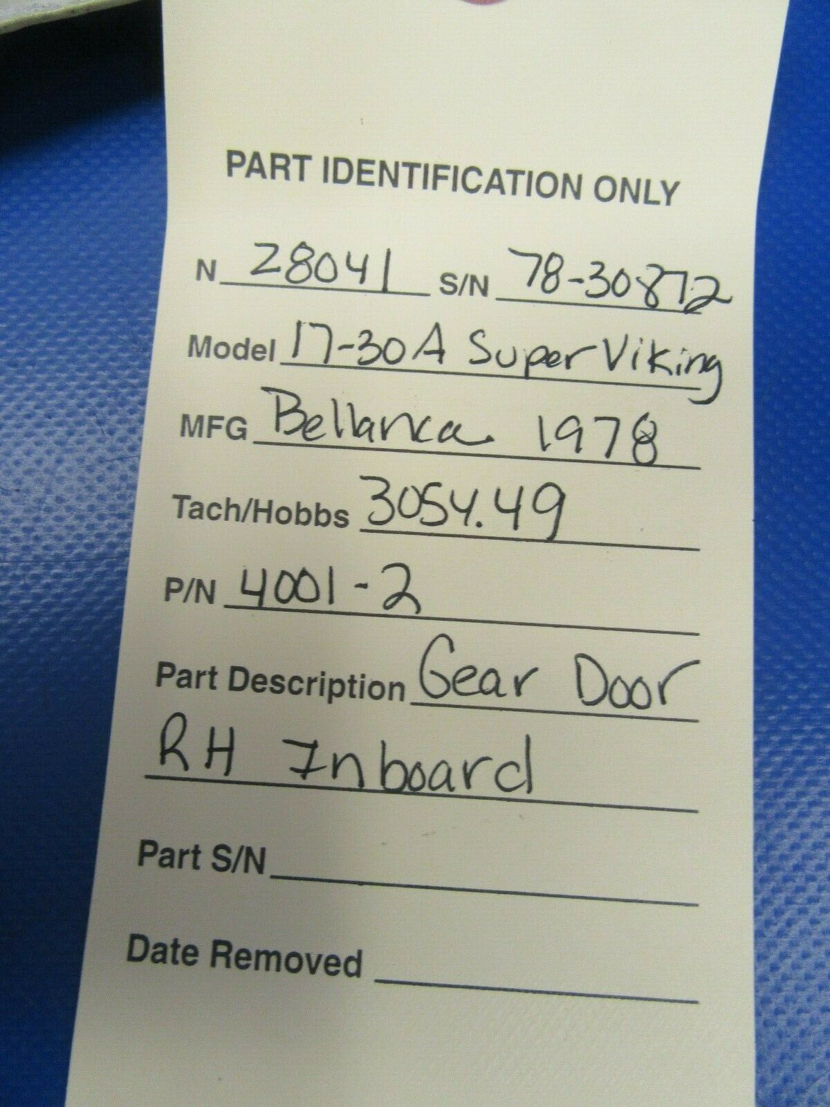 Bellanca 17-30A  Landing Gear Door RH Inboard 4001-2 (0819-316)