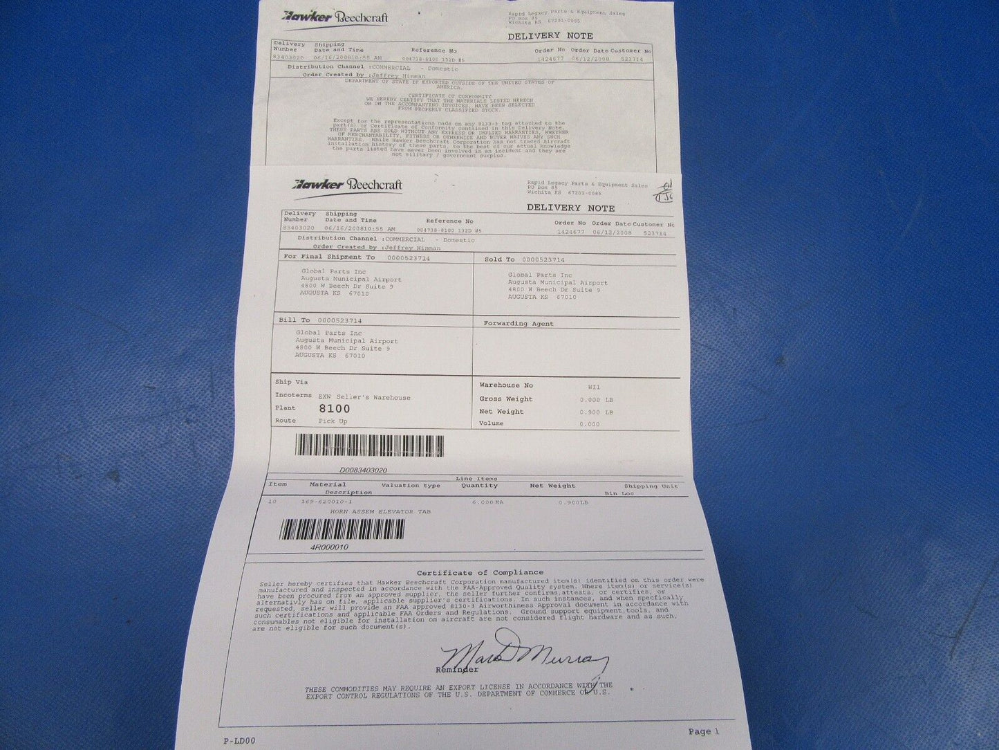 Beech C23 Sundowner Horn Assy Elevator Tab NOS 169-620010-1 (0819-31)