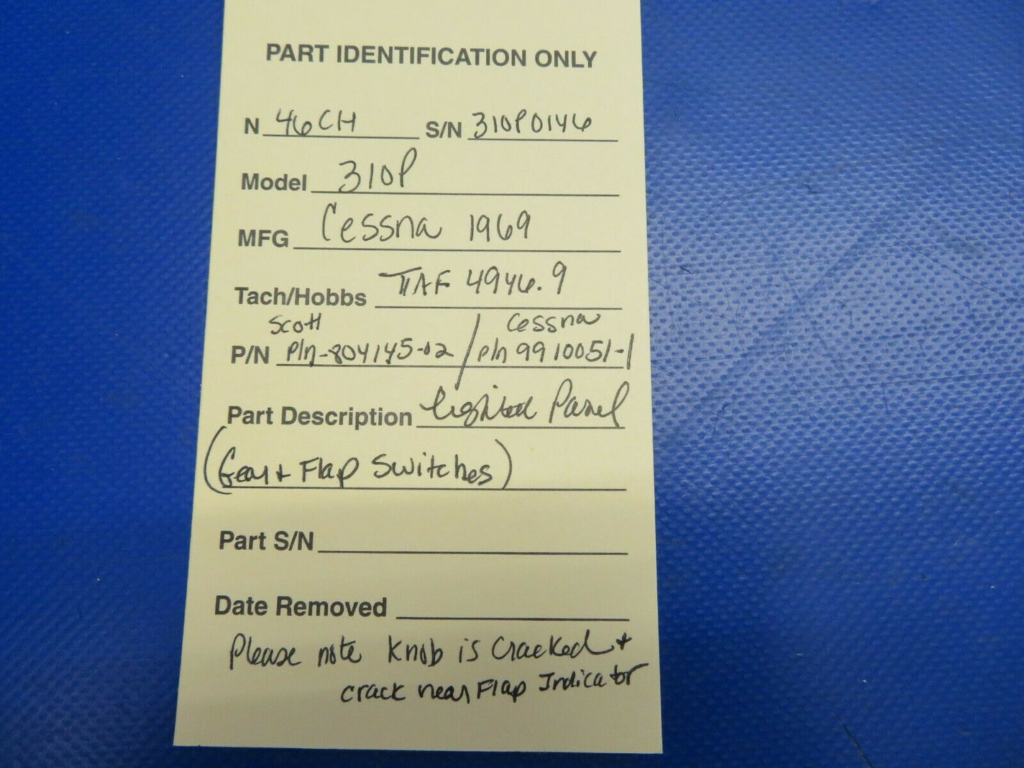 Cessna 310P Scott Panel Gear & Flap Switch 804145-02, 9910051-1 (0620-649)