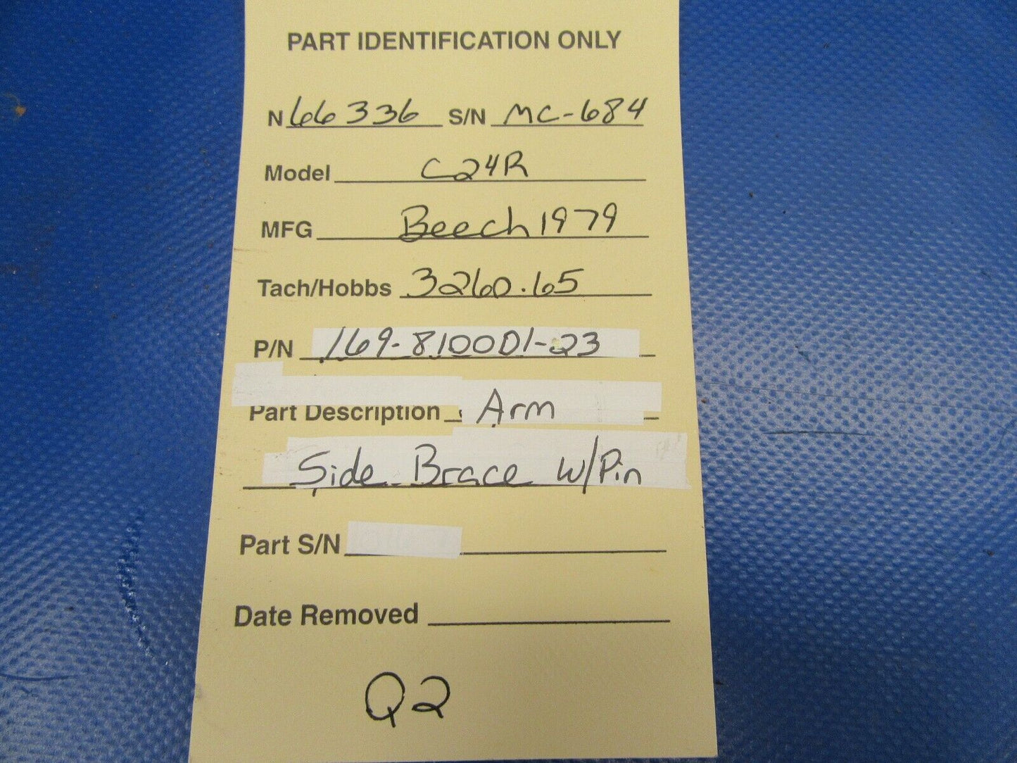 Beech Sierra C24R Arm Side Brace w / Pin P/N 169-810001-23 (0719-136)